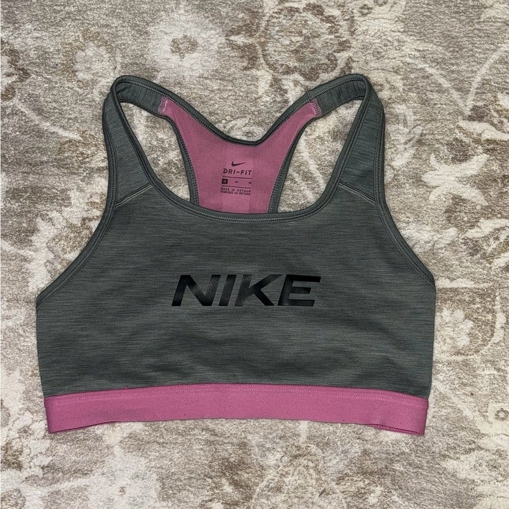 Nike dri-fit sports bra, grey and pink.